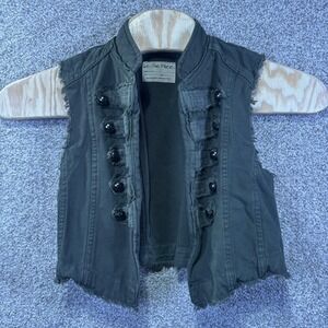We The Free Vest Womens XS Green Military Twill Button Detail Fringe Raw Hem
